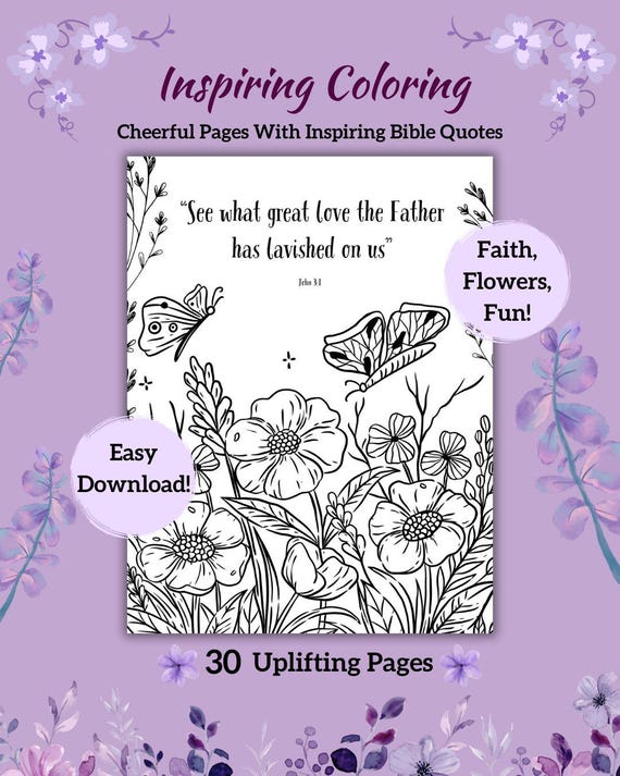 Scripture Coloring Pages for Adults Faith-Based Digital Download Religious Activity Sheets  Printable Floral Coloring Page With Bible Quotes