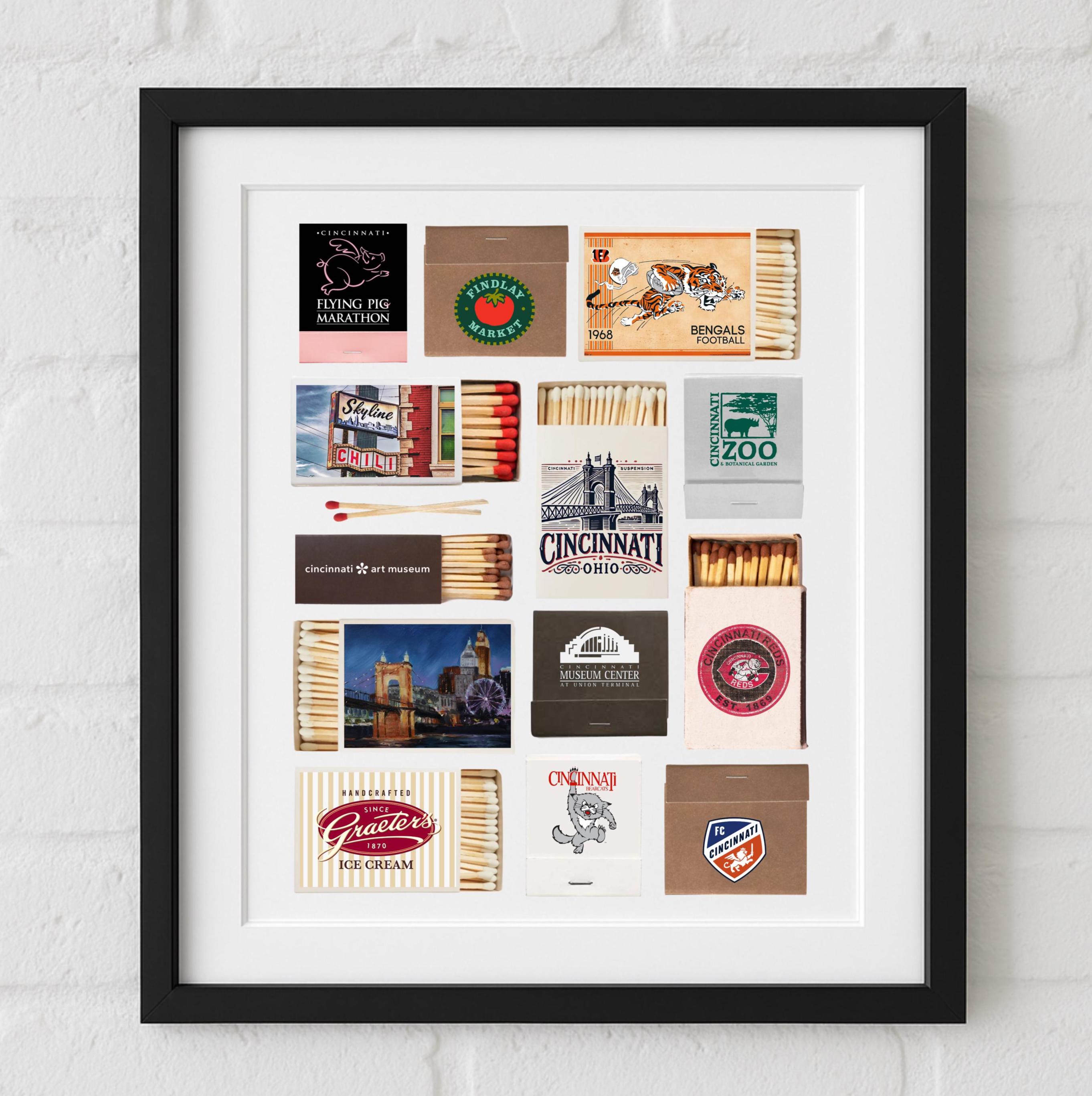 Cincinnati, Ohio Matchbox Print Customizable Wall Decor