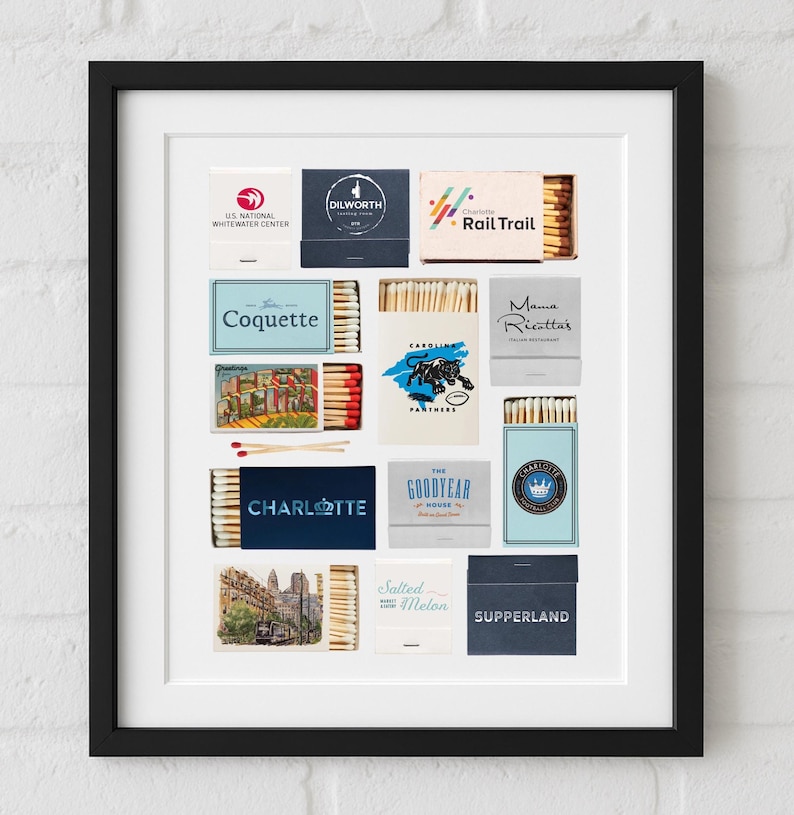 Charlotte, North Carolina Customizable Matchbox Print Wall Art image 1