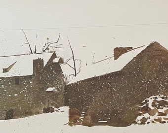 Andrew Wyeth, Brinton's Mill | Published lithograph print Mid 20th century | Farm in Winter | Large Format | Wall Art framable