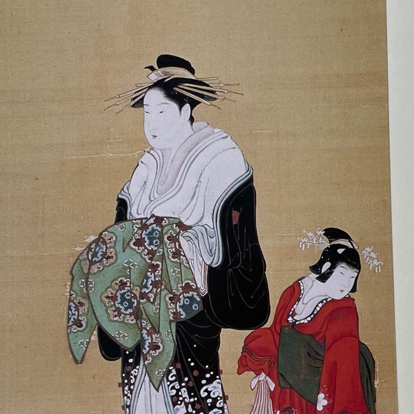 Courtisane d'Utamaro et Kamuro, 34 x 10 pouces Lithographie originale publiée pour une édition spéciale de la revue d'art Kokka.