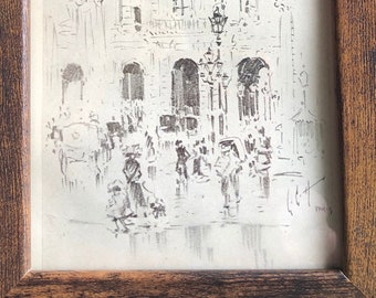 Hornby Paris The Louvre Framed Original Published Lithograph 1920s The Old Courtyard 7 by 5 inches Beautiful drawing