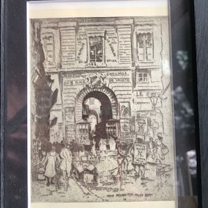 Hornby Paris Palais Royal Framed Original Published Lithograph 1910s The Old Courtyard 8 by 6 inches Beautiful drawing