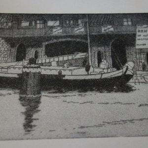 E Hesketh Hubbard Delft Barge Repair etching Finely produced reprint published by Morland Press 1924. Unmounted Vintage Wall Art