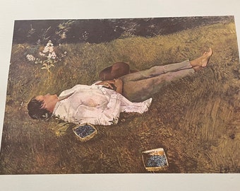 Andrew Wyeth, Berry Picker | Published lithograph print Mid 20th century | Blueberry picking in Maine | Signed in Plate | Wall Art framable