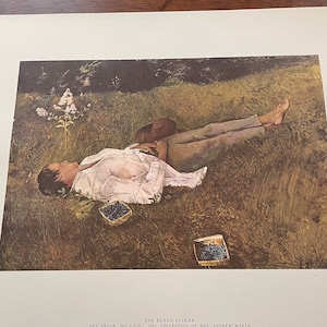 Andrew Wyeth, Berry Picker | Published lithograph print Mid 20th century | Blueberry picking in Maine | Signed in Plate | Wall Art framable