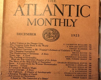 1923 The Atlantic Monthly Magazin Dezember Ausgabe Schöne Antike in Boston sehr sammelwürdige Komplette Ausgabe veröffentlicht