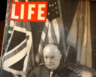 Life Magazine June 19 1944 Dwight Eisenhower / D-Day Landings in Normandy / Complete Issue 100 pages of ads articles pictures