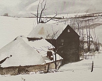 Andrew Wyeth, The Corner. Published lithograph print Mid 20th century Early Farm in Winter | Large Format | Wall Art framable