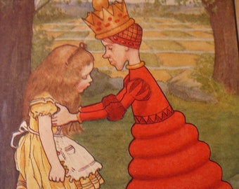 Queen of Hearts Alice in Wonderland Through the Looking Glass - Lewis Carroll - M.L.Kirk - 1905 book plate color lithograph