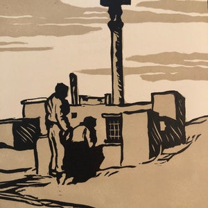 Eric Hesketh Hubbard, The Shrine, an original linocut print. Published by Morland Press 1924. Beautiful composition Unmounted Wall Art