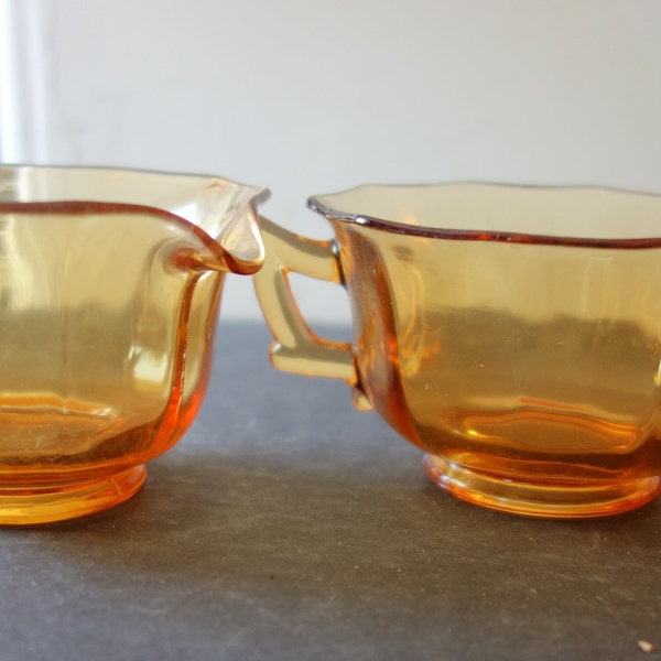 Amber creamer and sugar bowl Anchor Hocking mark  Unique gift hard to find Authentic vintage from the 1930s