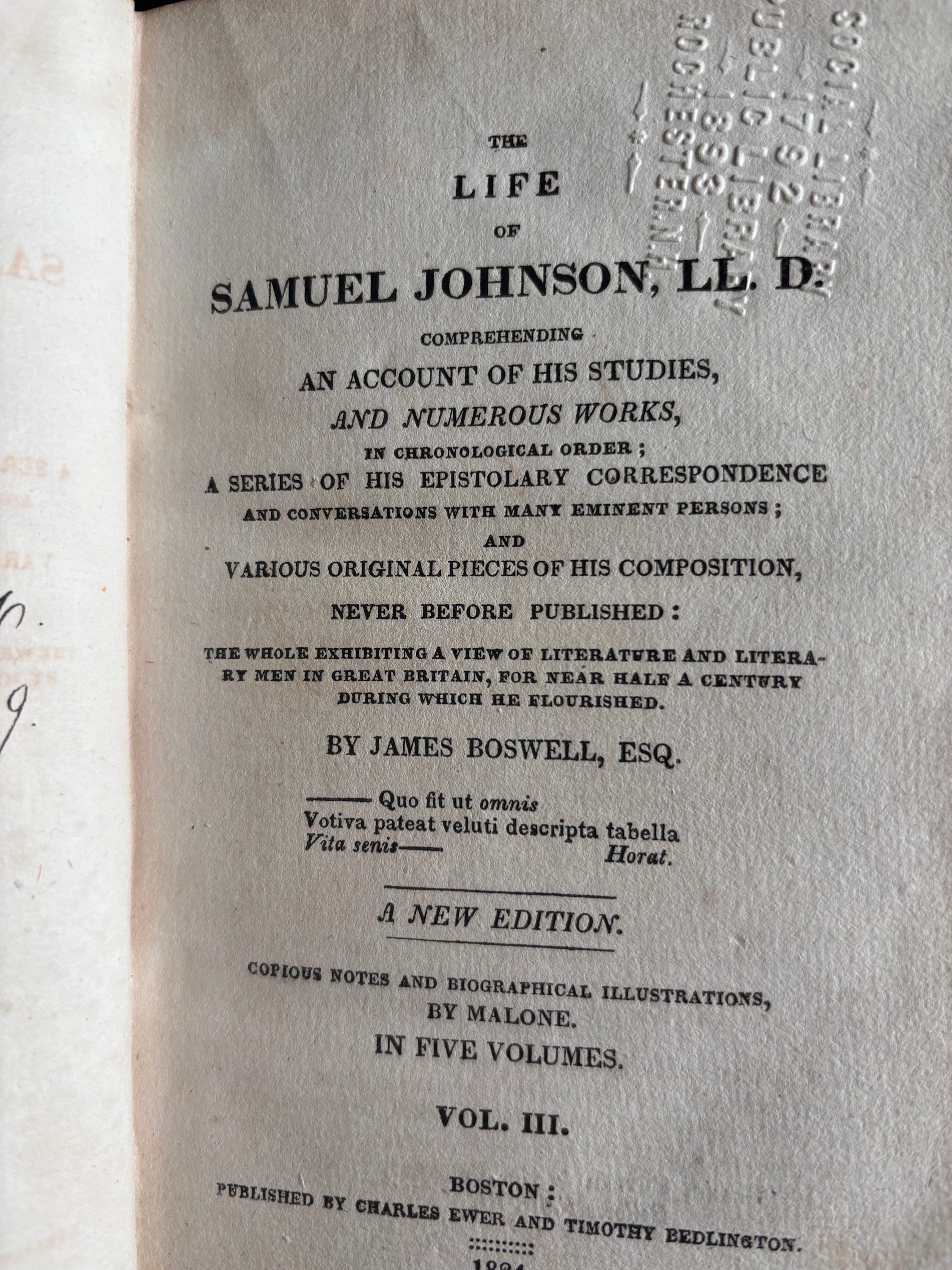 1824年 ボズウェル著 サミュエル・ジョンソンの伝記 革装丁 