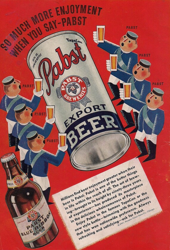Pabst Blue Ribbon Ad Print Hipster Heaven - Retro Style