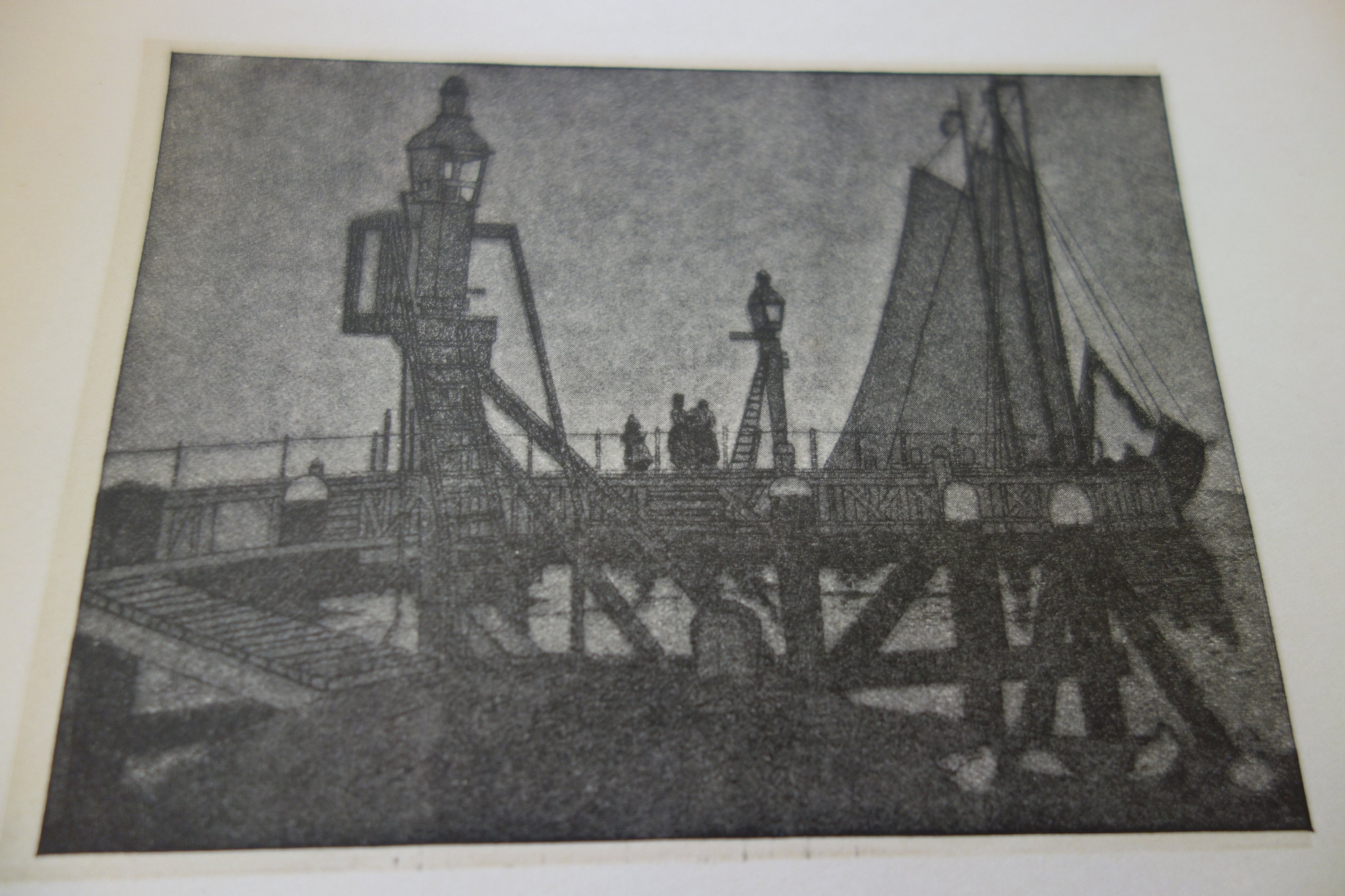 E Hesketh Hubbard The Lights of Volendam etching. Finely produced reprint by Morland Press 1924. Unmounted Vintage Wall Art