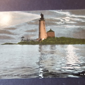 Boston Harbor Graves Light - Postal vintage sin usar Valentine and Sons 1940s Vacation Destination - No utilizado impreso en los EE. UU.