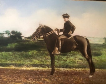 Boy on Horseback | Vintage Handcolored photograph | Collectible photograph | Wall Art Framable | For Horse lovers | Early 20th century