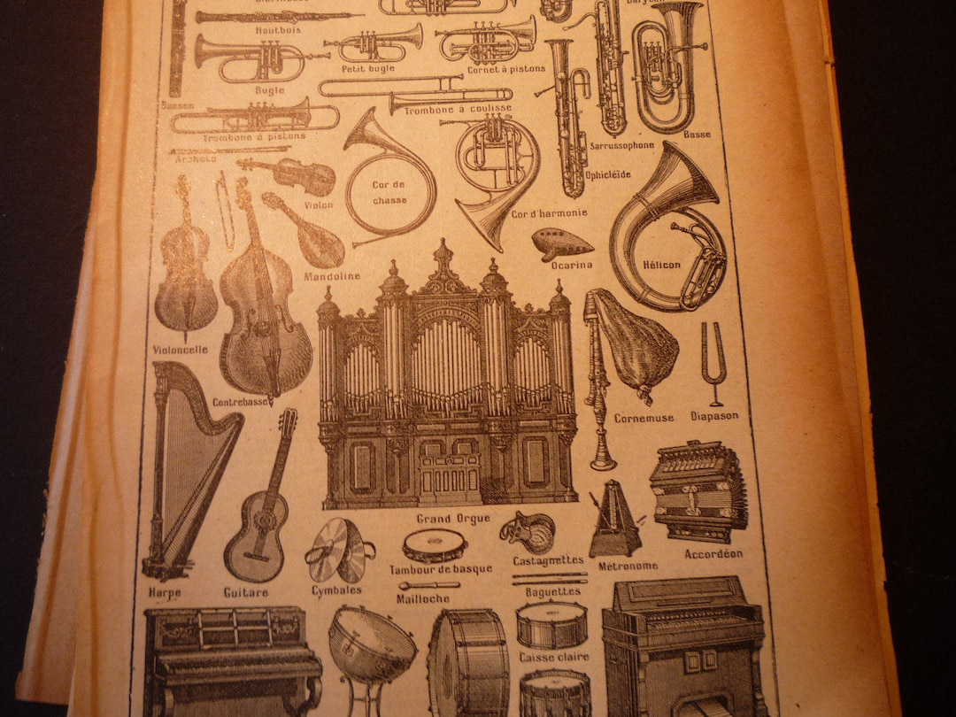 Musical Instruments 1920s - Original Page French Dictionary Lithograph ...