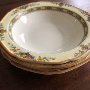 Antique Bowls Set of 2 Crown Ducal ware Small 5 inch. Charming stylish tableware. Orange rim fruit baskets. Holiday table.