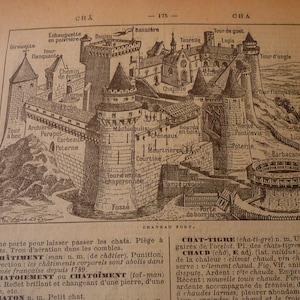 Castles - 1920s original page from French Dictionary - Framable antique usable print from JVoyage