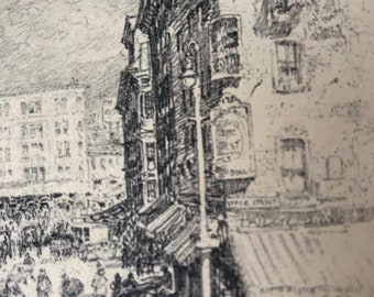 Calle comercial de Boston por Lester Hornby de la Aduana / Litografía original publicada en la década de 1920