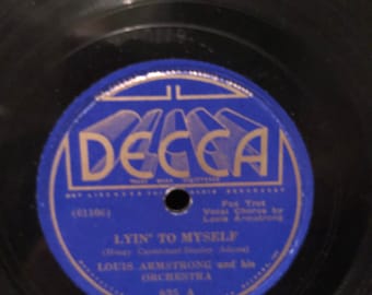 Louis Armstrong 1938 Eventide Lyin to Myself Decca Blue Label 78 RPM vinyl record very good condition original paper sleeve Hoagy Carmichael