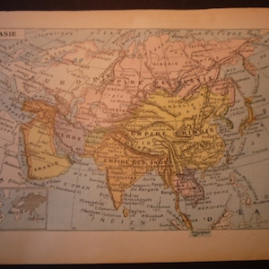 Kaart van Asia - jaren 1920 kleurenlitho - originele Franse woordenboek illustration - voor asia liefhebbers framable voor de liefhebbers van de Franse studenten