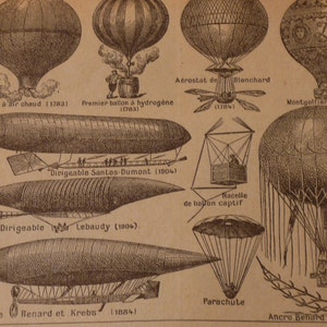 Balloon Lithograph -  Art Illustration - 1920s original from French Dictionary - French labels - Ephemera great for framing