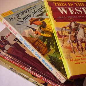 Retro Westerns  . . Fine stack of four shoot em up stories . . Best in the West - gift for readers - gift for cowboys