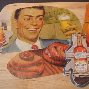 Beer Lovers Cheese Board - Gift for Guys - Collage 50s Retro Board - - Free US Shipping  Fathers Day- Unique retro gift