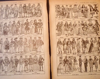 Fashion History - 2 pages  -Ancient Egypt to 1848 - original 1920 French Dictionary print - gift for fashion lovers