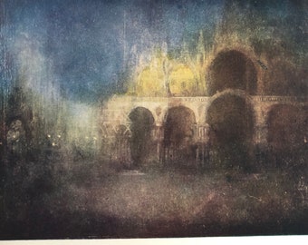 Whistler Venice St Marks Nocturn Blue and Gold | Framed Published lithograph | Beautiful travel momento | gift for art lovers early 20thc