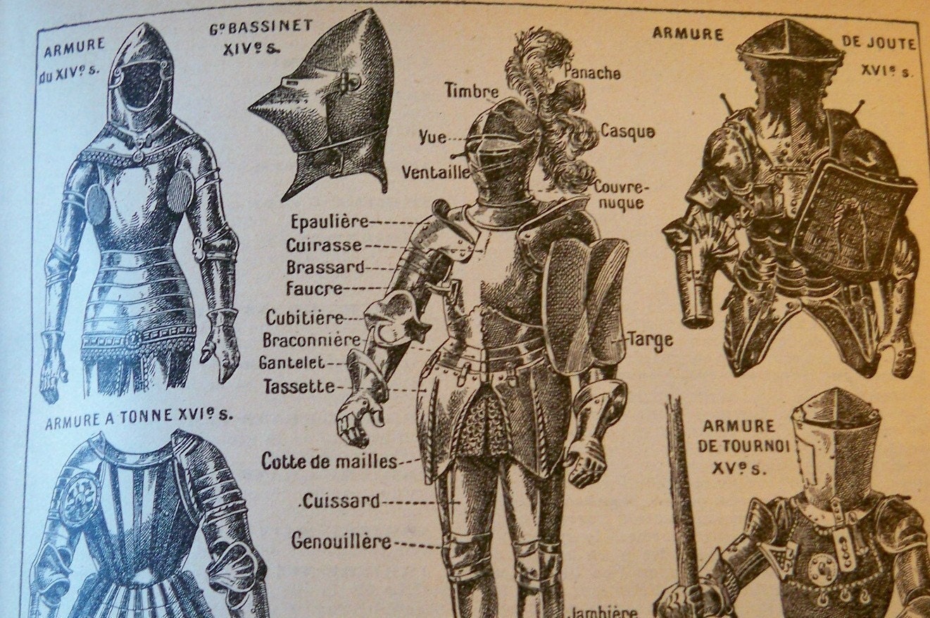 Ancient Armour 1920s Illustration Original French Lithograph Great for  Framing Gift for French Lover, Student, Reader - Etsy Norway