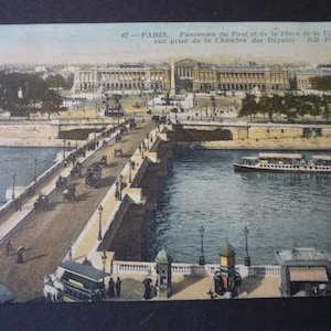 Paris Place de la Concorde Antique 1913 Bridge over the Seine unusual postcard scene Vintage Collectible