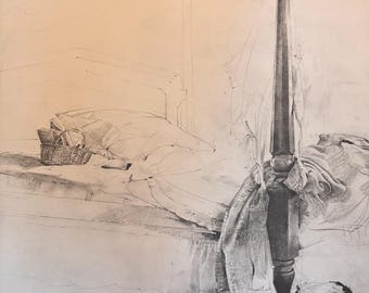 Andrew Wyeth, La cama / Fotograbado vintage de 1968 / Wyeth Country / Realismo doméstico / Arte mural