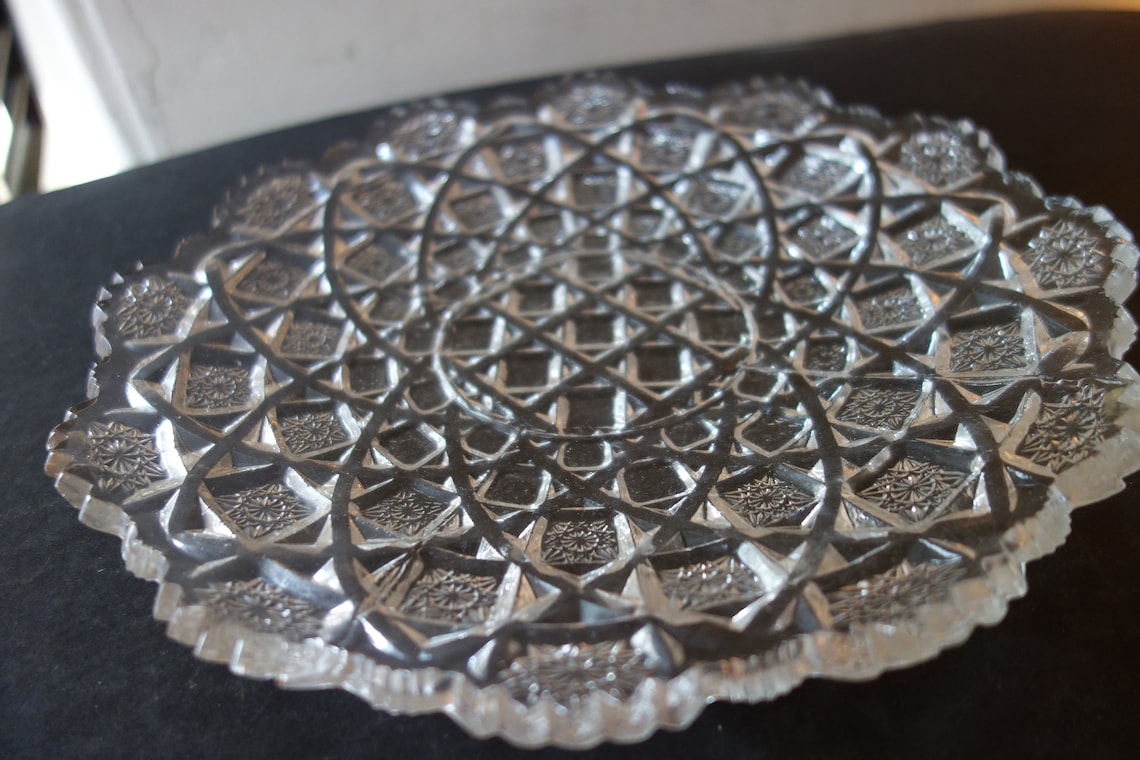 Brilliant Crystal Plate with beautiful Pattern MINT Condition Etsy