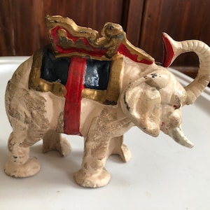 Elephant Mechanical Bank - Vintage Painted Cast Iron Collectible. Paperweight Door stop Great gift Ships Free to US