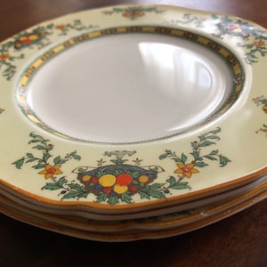 Antique Plates Bread Plates Crown Ducal ware made in England. Charming stylish tableware. Orange rim fruit baskets. Holiday table.