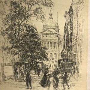 Lester Hornby Boston State Haus Parkstraße Boston Common | Gerahmte Original Publizierte Lithographie 1920er Jahre | Schöne Skizze