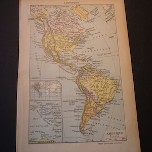 1920 Landkarte Amerikas veröffentlicht Lithographie aus dem französischen Wörterbuch Farbe Original framable - für Kartenliebhaber - zweiseitig Nord und Süd