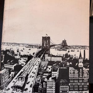 May include: Book cover titled "THE RISE OF AN AMERICAN ARCHITECTURE" in red text. The cover features a black and white illustration of a city with a prominent bridge, buildings, and vehicles. Published in association with The Metropolitan Museum of Art.