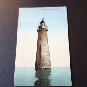 Boston Harbor Minots Ledge Light - zabytkowa pocztówka wysłana w 1913 r. Miejsce na wakacje Stan kolekcjonerski