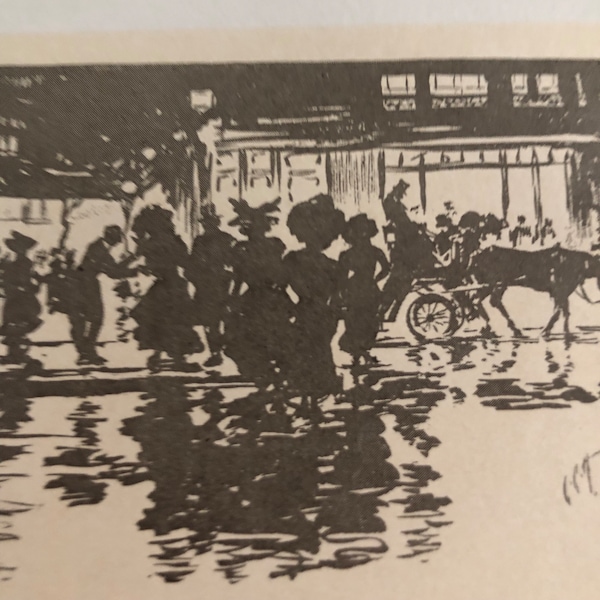 Hornby Paris Evening at Sidewalk Cafe | Framed Original Published Lithograph | Signed Plate 1910s Mini print Beautiful drawing