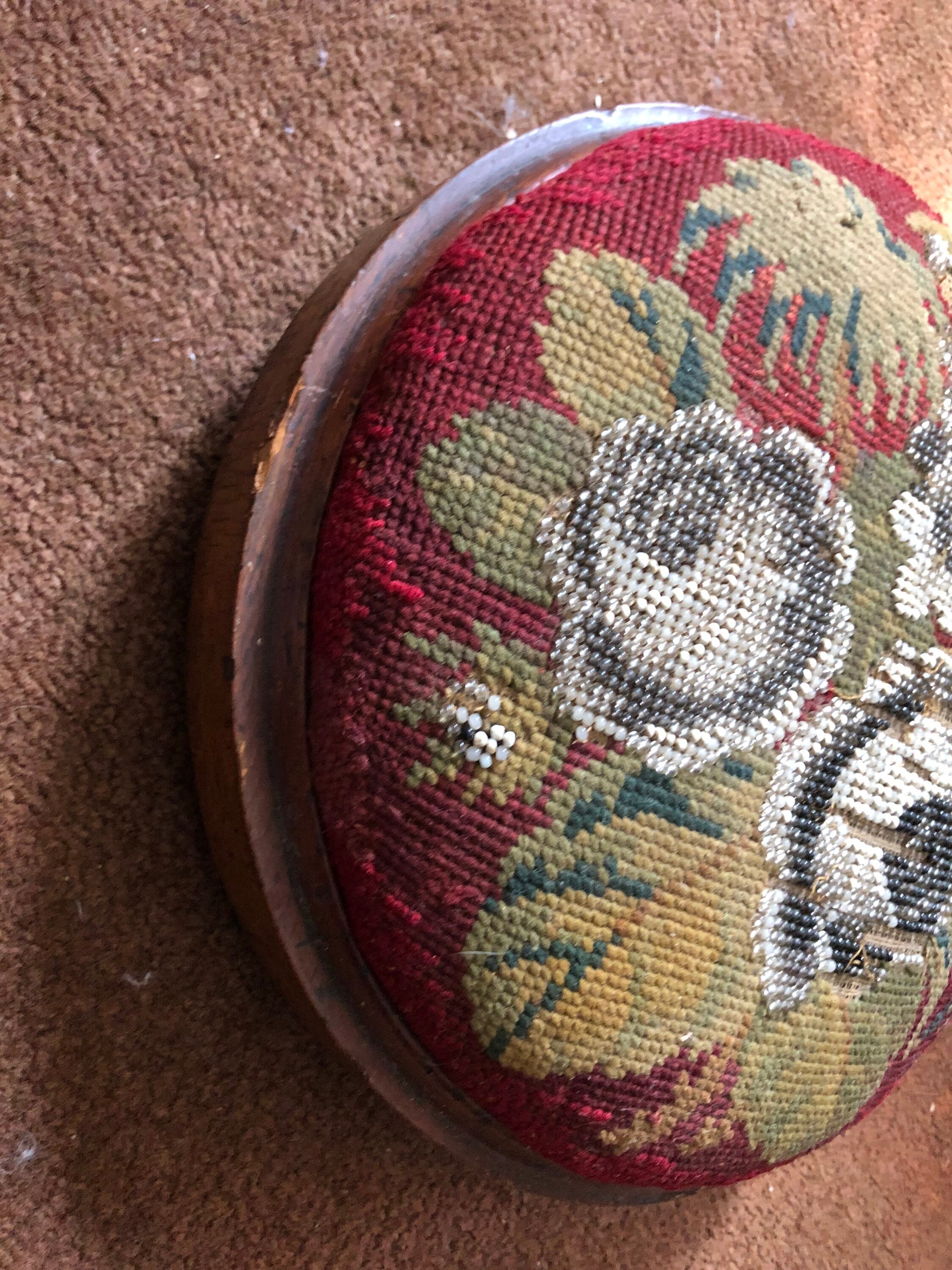 Victorian Beaded Ladies Footstool Antique With Handmade Footed Base ...
