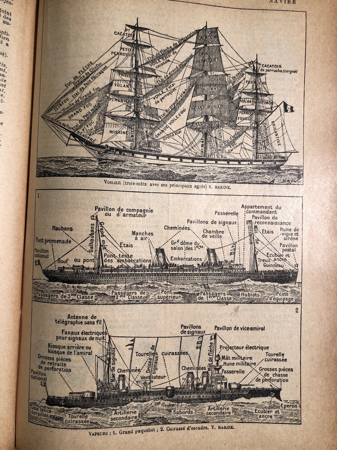 Sailing Ship Navy Illustration From French Dictionary 1920 Etsy