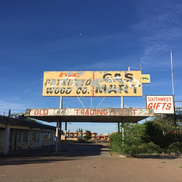 Rt 66 Abandoned Sign Holbrook Arizona Ryan's Petrified Wood Co Gas Mart Southwest US Travel Nostalgia Billboard