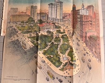 1922 New York City Hall Plaza Imagined Antique Fold Out Mint Condition