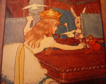 Alice  in a Frenzy Through the Looking Glass Lewis Carroll - M.L.Kirk - original 1905 color book plate color lithograph framable