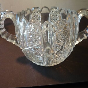 Sugar Bowl Starburst EAPG Depression Glass Mint Condition - 1930s charm - table top decor for home two handles bowl Roly Poly