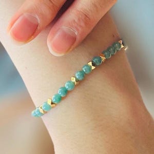 Custom Handmade Green Jade Beaded Bracelet A customizable gold-plated initial charm Gift for Her Birthday Anniversary Christmas Wedding Gift